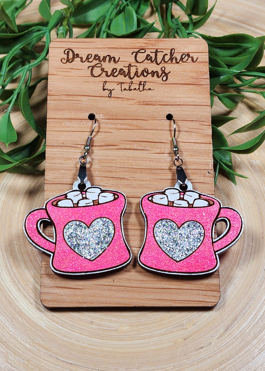 Hot Chocolate Wood Earrings- Heart- 1.25 inches