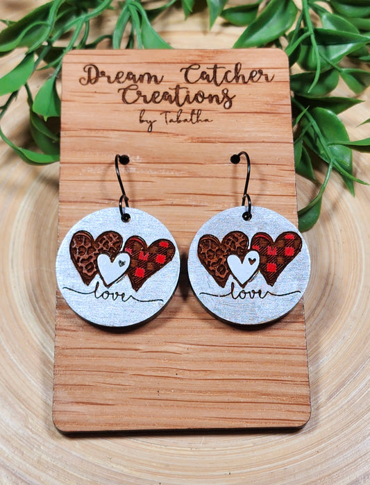 Love Hearts Round Wood Earrings