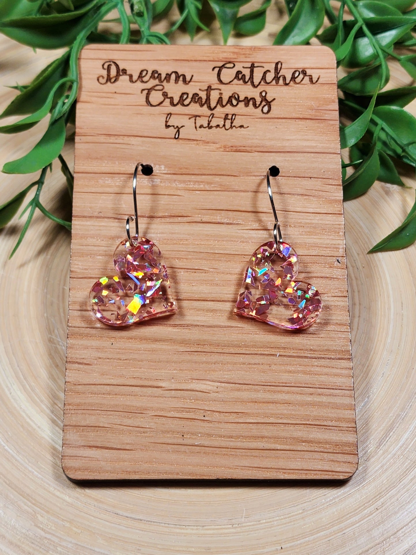 Acrylic Glitter Heart Earrings- Light Pink- .75 inch