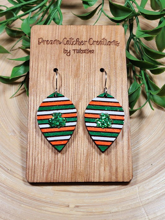 Shamrock & Stripes Wood Earrings