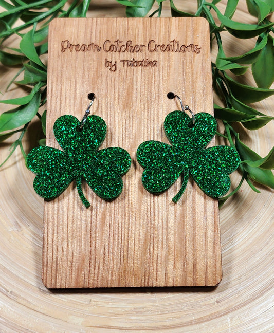 Shamrock Glitter Acyrlic Earrings