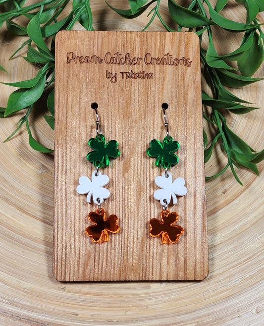 Triple Shamrock Mirrored Acyrlic Earrings