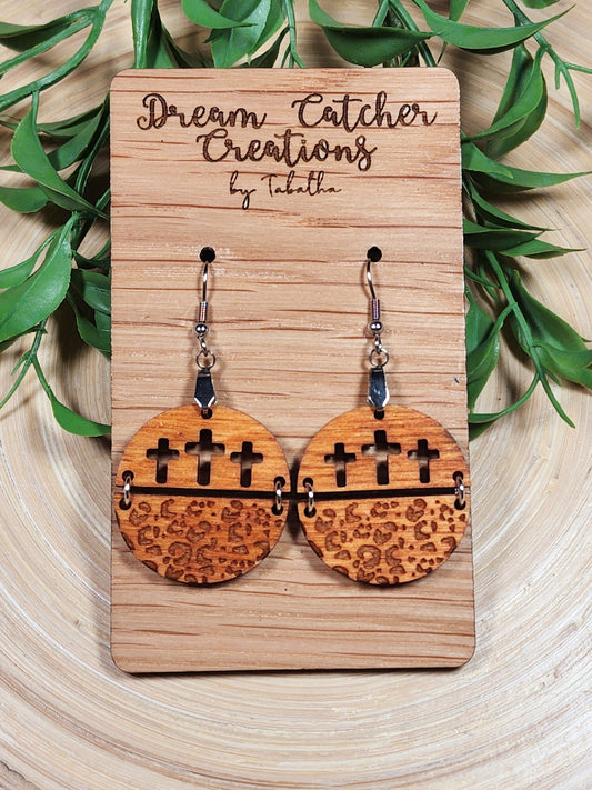 Split Crosses & Leopard Wppd Earrings