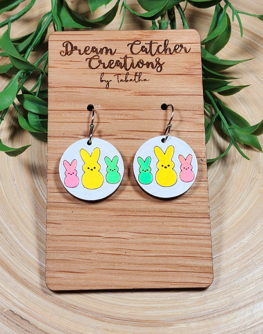 Peeps Bunnies Wood Earrings