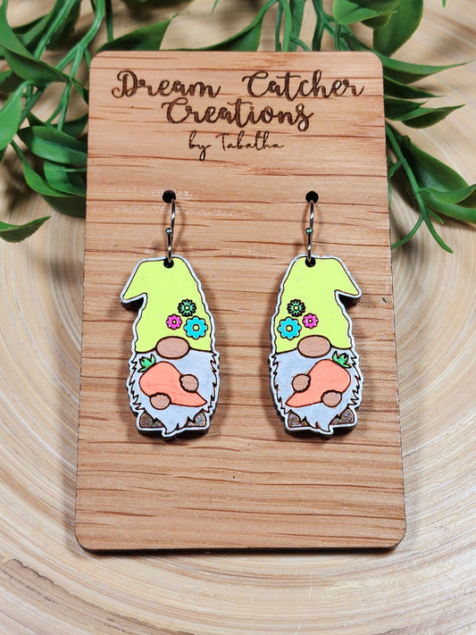 Easter Gnome Wood Earrings- Yellow Hat