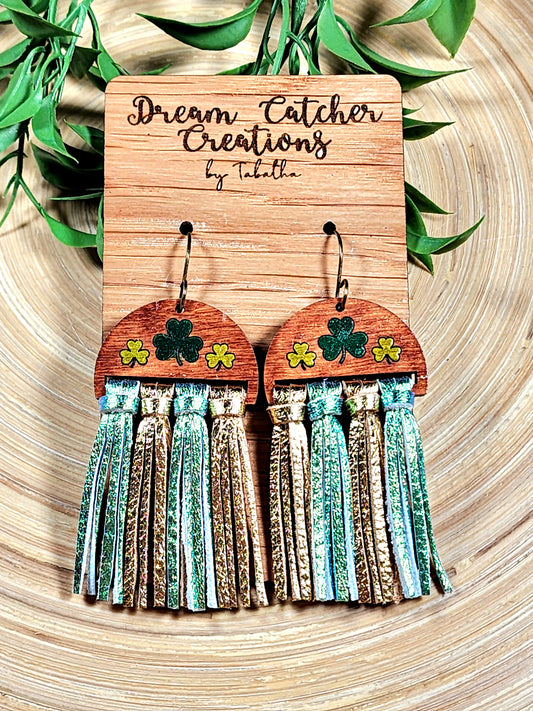 Shamrock Leather Fringe Earrings