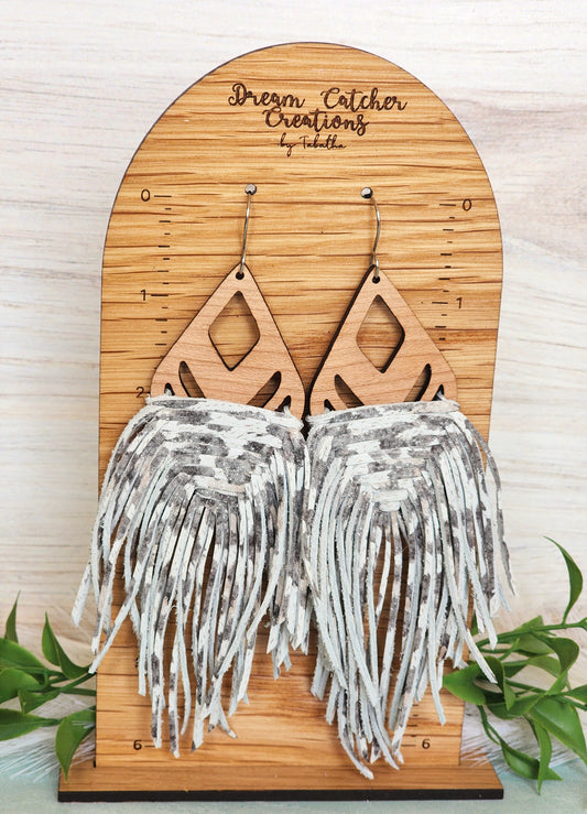 Fringe Earrings- Grey Leopard