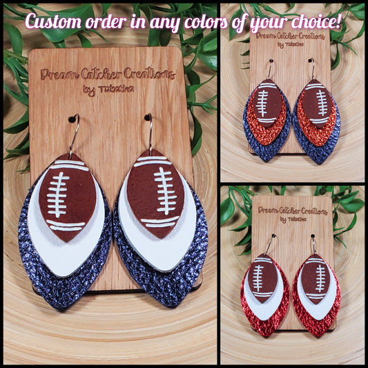 Football Leather Earrings- ORDER IN ANY COLORS OF YOUR CHOICE